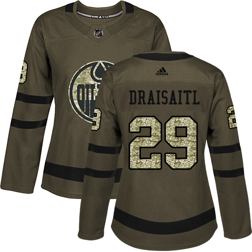 Adidas Edmonton Oilers #29 Leon Draisaitl Green Salute to Service Women's Stitched Jersey Womens