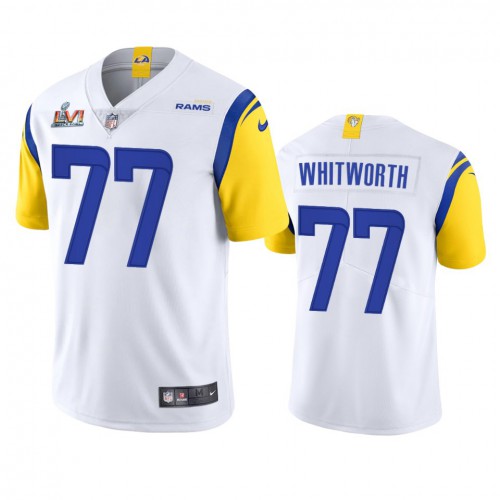 Los Angeles Los Angeles Rams #77 Andrew Whitworth Men's Super Bowl LVI Patch Alternate Vapor Limited Jersey - White Men's