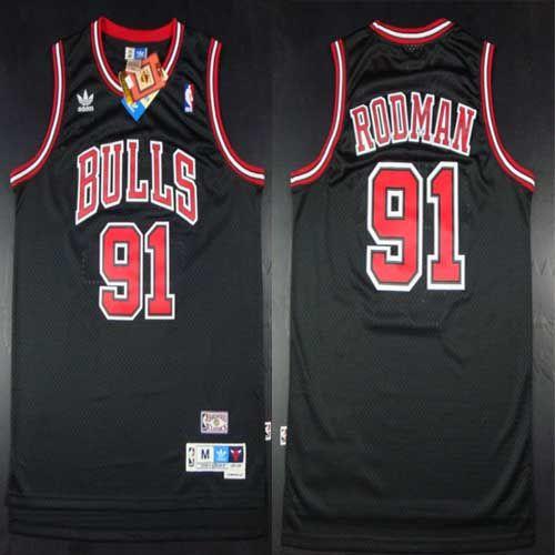 Chicago Bulls #91 Dennis Rodman Black Throwback Stitched Jersey Mens