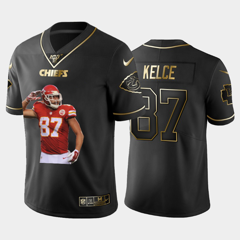Kansas City Chiefs #87 Travis Kelce Team Hero 8 Vapor Limited 100 Jersey Black Golden