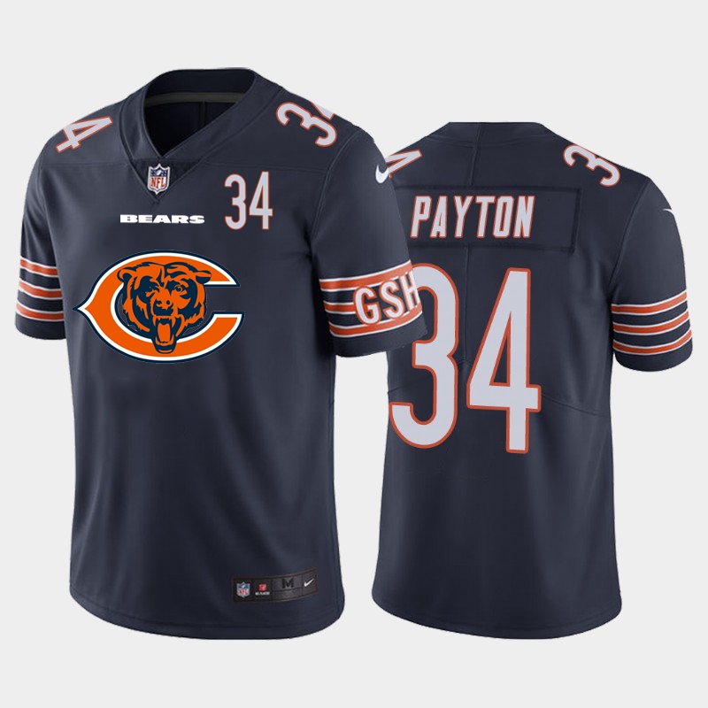 Chicago Bears #34 Walter Payton Navy Blue Men's Big Team Logo Player Vapor Limited Jersey