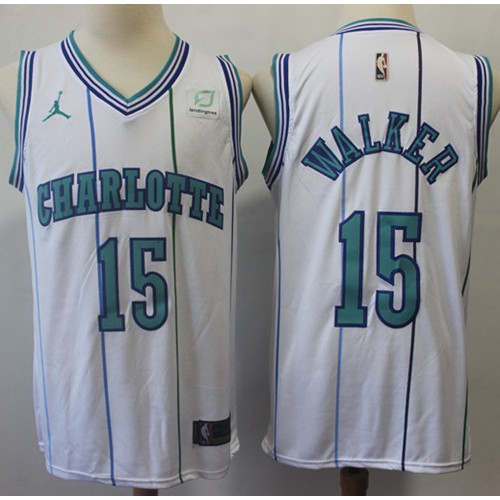 Charlotte Hornets #15 Kemba Walker White Jordan Swingman Hardwood Classics Jersey Mens