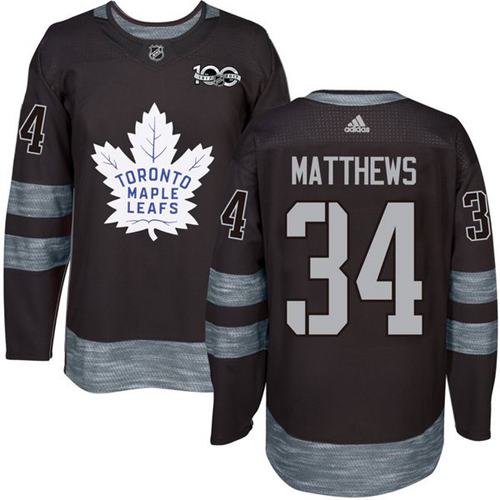 Adidas Maple Toronto Maple Leafs #34 Auston Matthews Black 1917-2017 100th Anniversary Stitched Jersey Men's