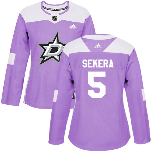 Adidas Dallas Stars #5 Andrej Sekera Purple Authentic Fights Cancer Women's Stitched Jersey Womens