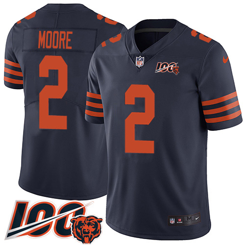 Bears #2 D.J. Moore Navy Blue Alternate Men's Stitched 100th Season Vapor Limited Jersey