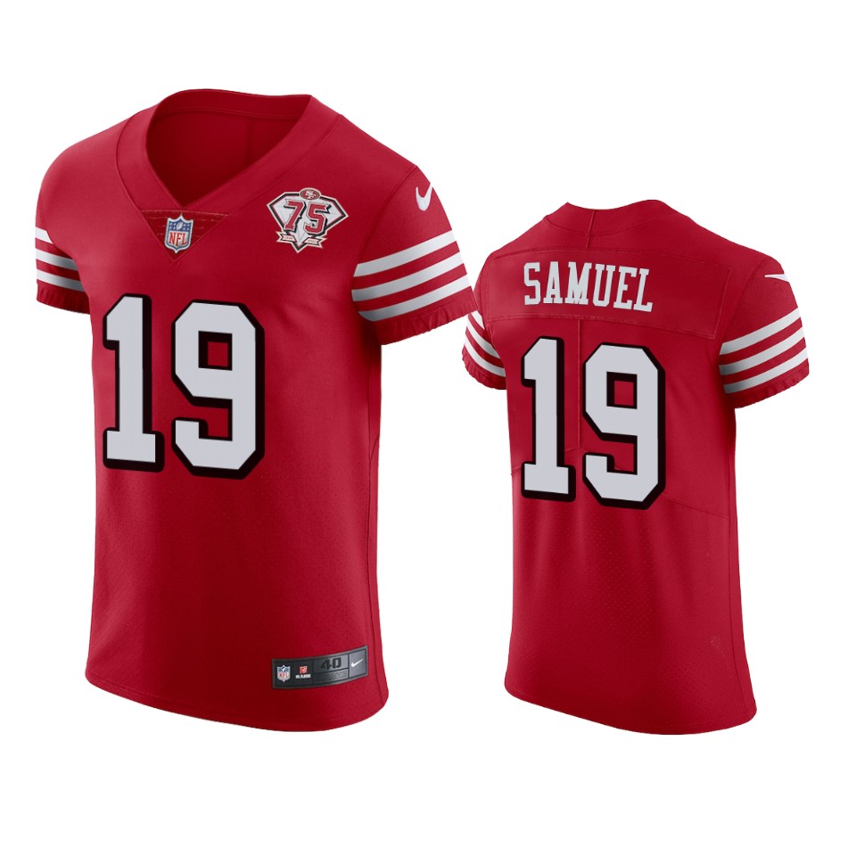 49ers #19 Deebo Samuel Red Rush Men's 75th Anniversary Stitched Vapor Untouchable Elite Jersey