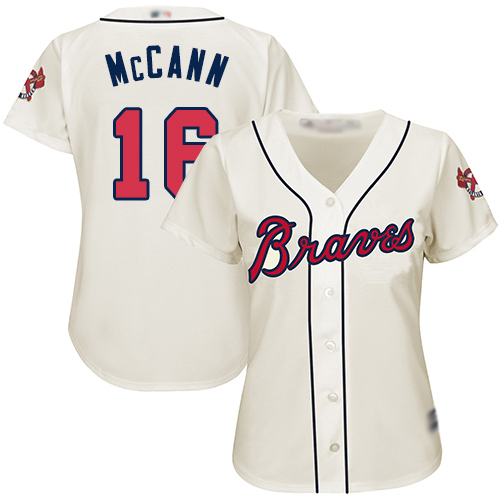 Atlanta Braves #16 Brian McCann Cream Alternate Women's Stitched Jersey Womens