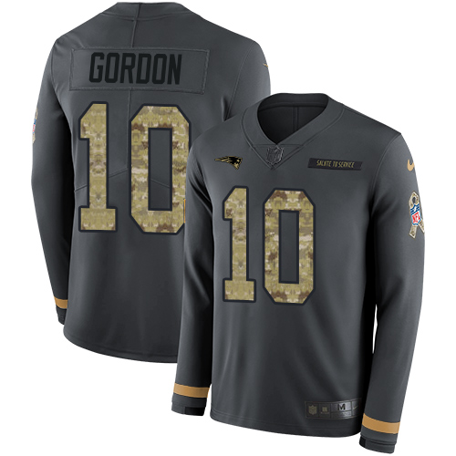 New England Patriots #10 Josh Gordon Anthracite Salute to Service Men's Stitched Limited Therma Long Sleeve Jersey Men's