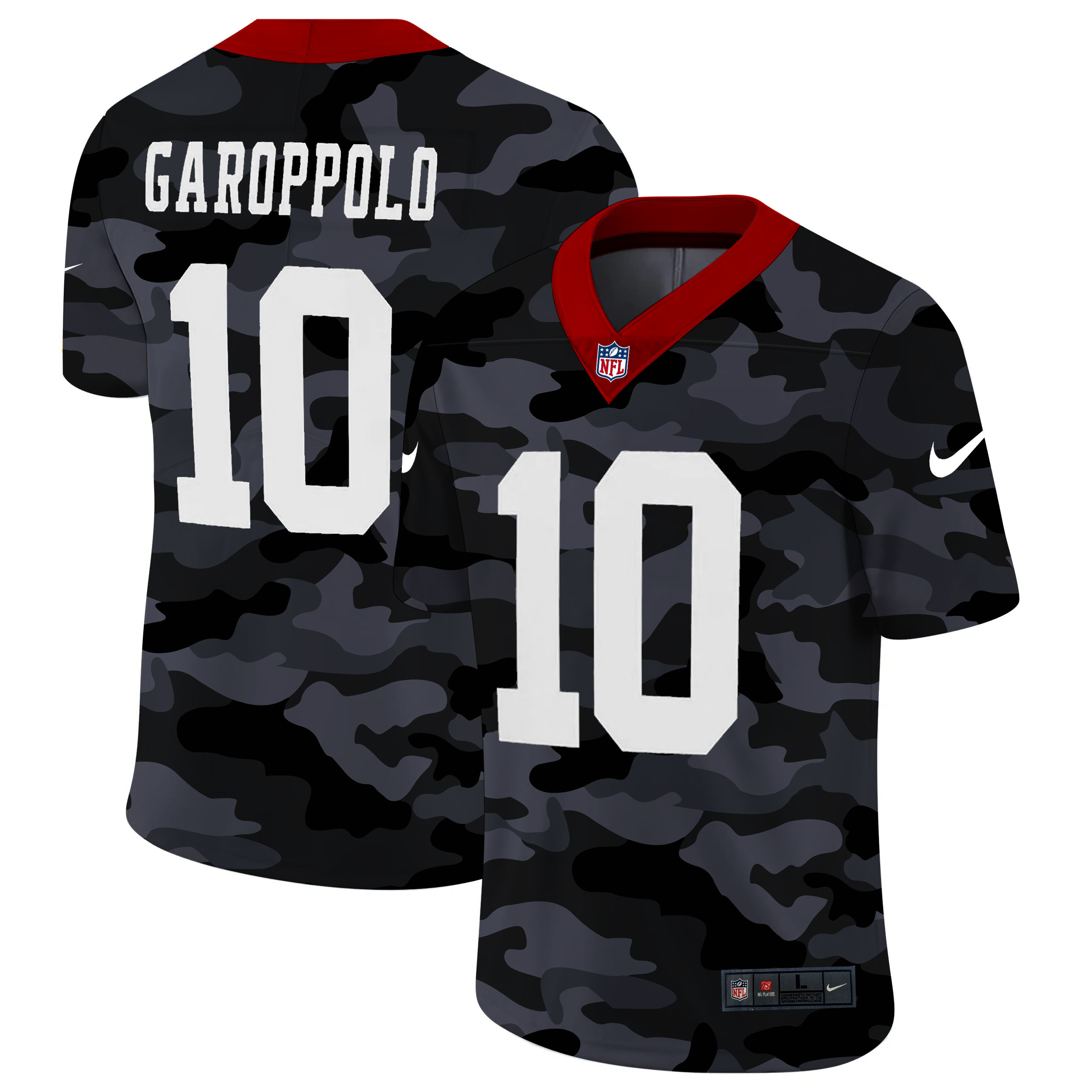San Francisco 49ers #10 Jimmy Garoppolo Men's 2020 Black CAMO Vapor Untouchable Limited Stitched Jersey