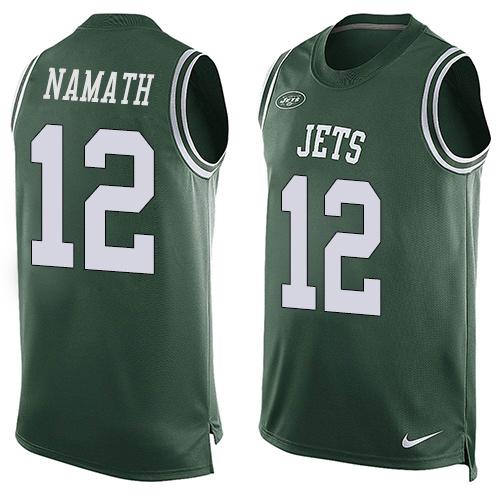 Jets #12 Joe Namath Green Team Color Men's Stitched Limited Tank Top Jersey