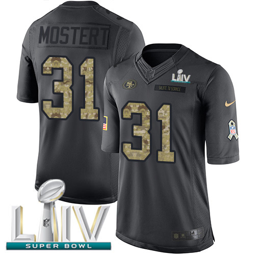 San Francisco 49ers #31 Raheem Mostert Black Super Bowl LIV 2020 Youth Stitched Limited 2016 Salute to Service Jersey Youth