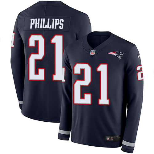 New England Patriots #21 Adrian Phillips Navy Blue Team Color Men's Stitched Limited Therma Long Sleeve Jersey Men's