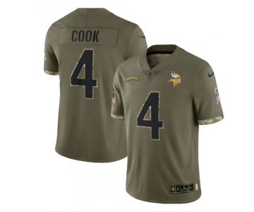 Men's Youth Women's Minnesota Vikings #4 Dalvin Cook 2022 Olive Salute To Service Limited Stitched Jersey