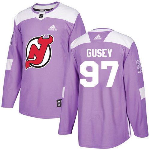 Adidas New Jersey Devils #97 Nikita Gusev Purple Authentic Fights Cancer Stitched Youth Jersey Youth
