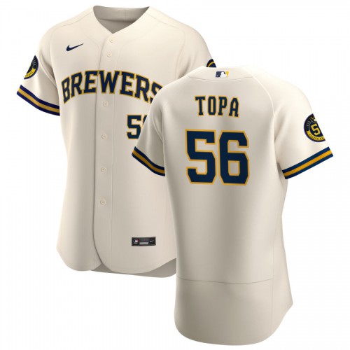Milwaukee Milwaukee Brewers #56 Justin Topa Men's Cream Home 2020 Authentic Player Jersey Men's