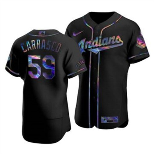 Cleveland Guardians #59 Carlos Carrasco Men's Iridescent Holographic Collection Jersey - Black Men's