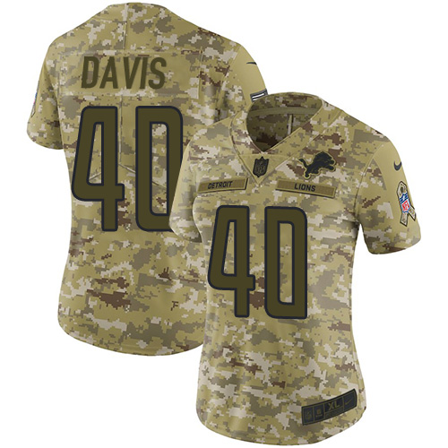 Detroit Lions #40 Jarrad Davis Camo Women's Stitched Limited 2018 Salute to Service Jersey Womens