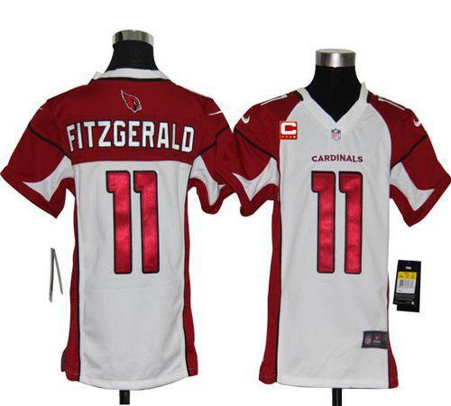 Cardinals #11 Larry Fitzgerald White With C Patch Youth Stitched Elite Jersey
