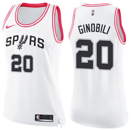 San Antonio Spurs #20 Manu Ginobili White/Pink Womens Swingman Fashion Jersey Womens
