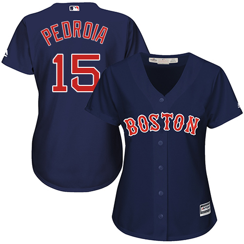 Boston Red Sox #15 Dustin Pedroia Navy Blue Alternate Women's Stitched Jersey Womens