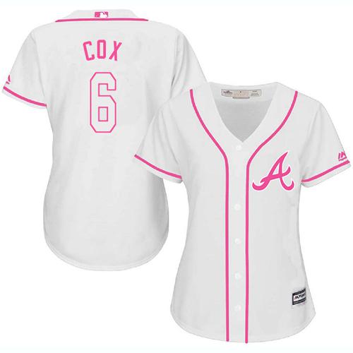Atlanta Braves #6 Bobby Cox White/Pink Fashion Women's Stitched Jersey Womens