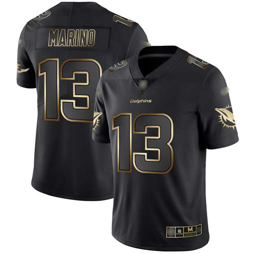 Dolphins #13 Dan Marino Black/Gold Men's Stitched Vapor Untouchable Limited Jersey