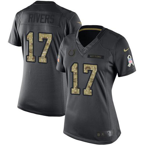 Indianapolis Colts #17 Philip Rivers Black Women's Stitched Limited 2016 Salute to Service Jersey Womens