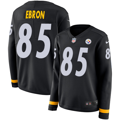 Pittsburgh Steelers #85 Eric Ebron Black Team Color Women's Stitched Limited Therma Long Sleeve Jersey Womens