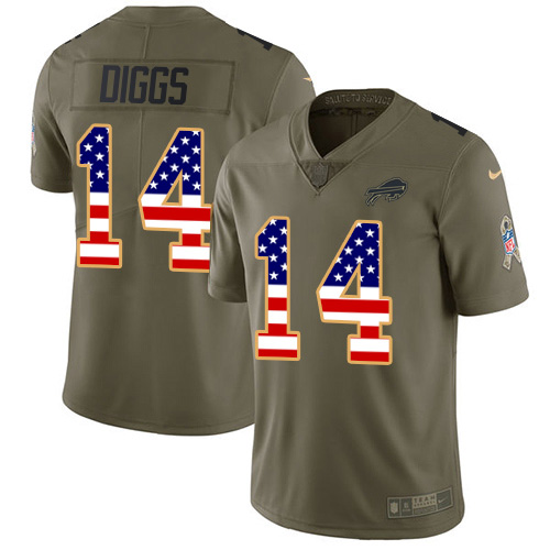 Bills #14 Stefon Diggs Olive/USA Flag Men's Stitched Limited 2017 Salute To Service Jersey