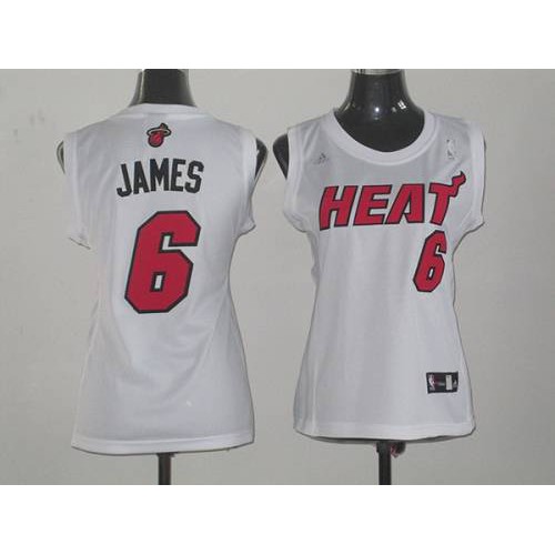 Miami Heat #6 LeBron James White Fashion Womens Stitched Jersey Womens