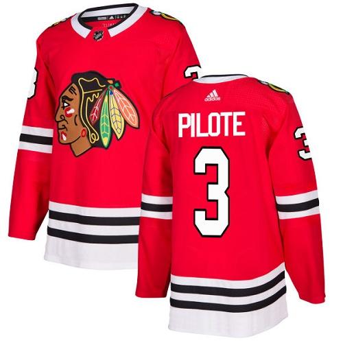 Adidas Chicago Blackhawks #3 Pierre Pilote Red Home Authentic Stitched Jersey Men's