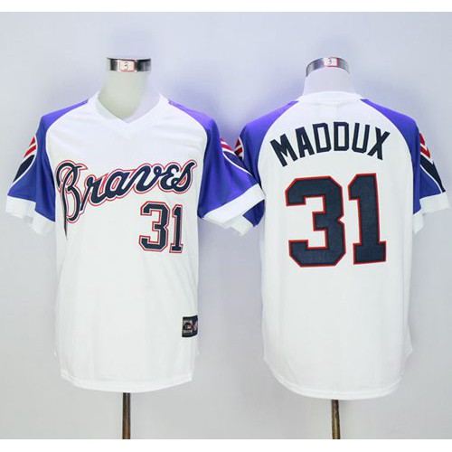 Mitchell And Ness 1973 Atlanta Braves #31 Greg Maddux White Throwback Stitched Jersey Men's