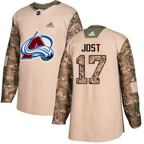 Adidas Colorado Avalanche #17 Tyson Jost Camo Authentic 2017 Veterans Day Stitched Jersey Men's