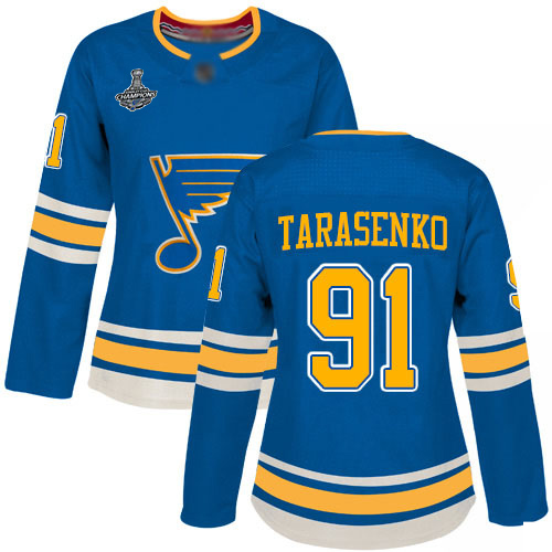 Adidas St. Louis Blues #91 Vladimir Tarasenko Blue Alternate Authentic Stanley Cup Champions Women's Stitched Jersey Womens