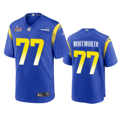 Los Angeles Los Angeles Rams #77 Andrew Whitworth Men's Super Bowl LVI Patch Game Jersey - Royal Men's