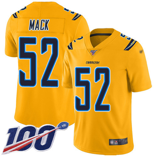 Chargers #52 Khalil Mack Gold Men's Stitched Limited Inverted Legend 100th Season Jersey