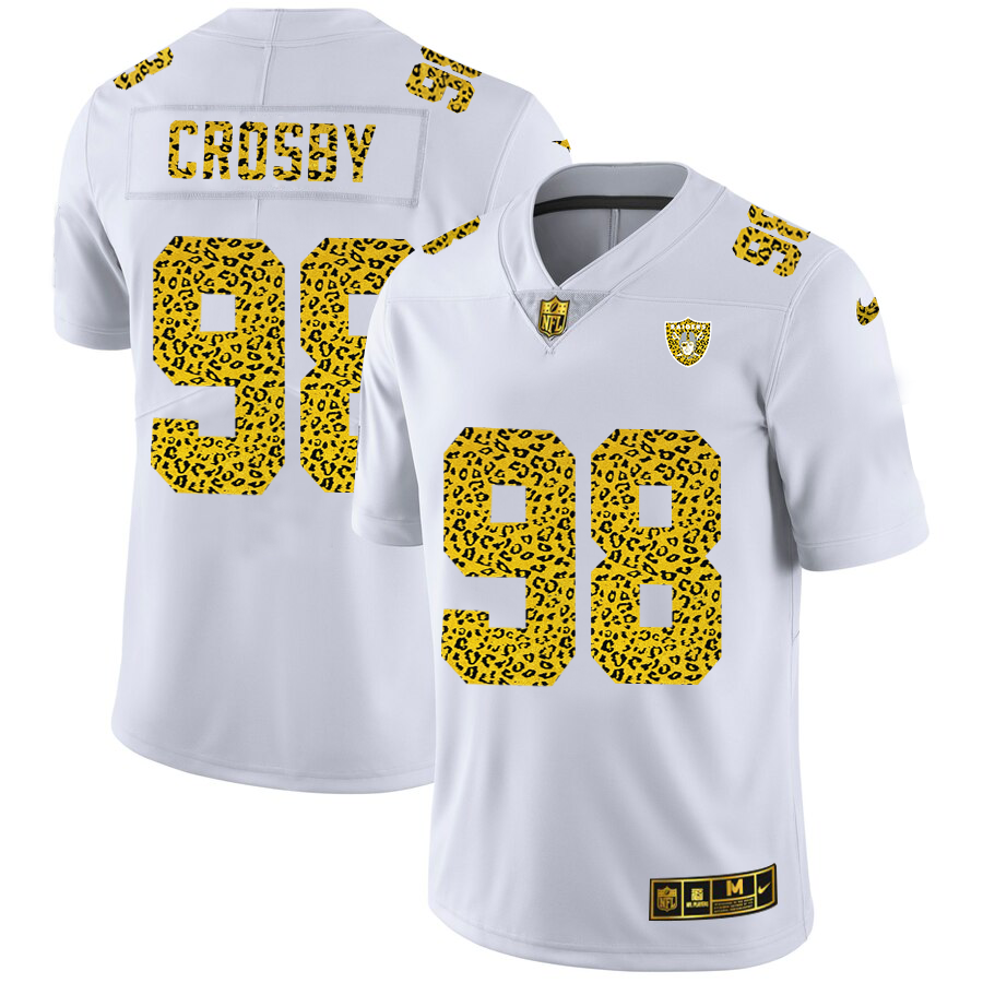 Las Vegas Raiders #98 Maxx Crosby Men's Flocked Leopard Print Vapor Limited Jersey White