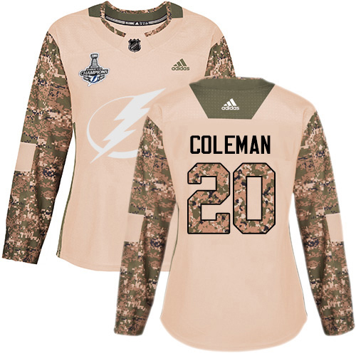 Adidas Tampa Bay Lightning #20 Blake Coleman Camo Authentic 2017 Veterans Day Women's 2020 Stanley Cup Champions Stitched Jersey Womens