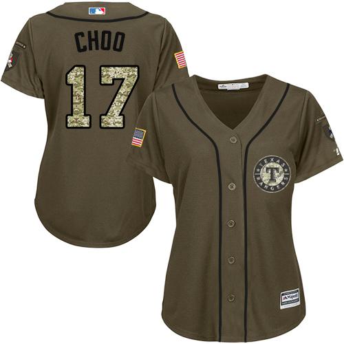 Texas Rangers #17 Shin-Soo Choo Green Salute to Service Women's Stitched Jersey Womens