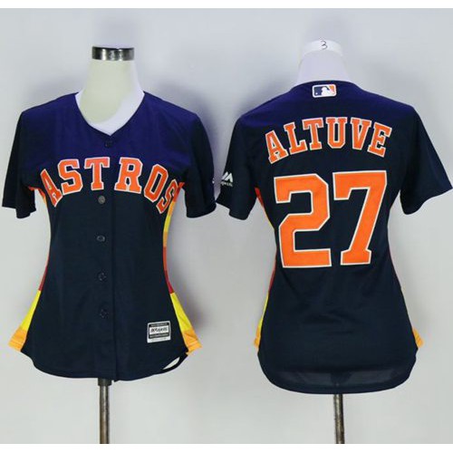 Houston Astros #27 Jose Altuve Navy Blue Alternate Women's Stitched Jersey Womens