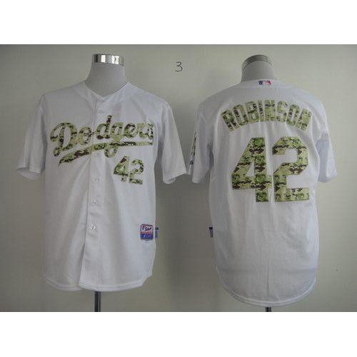 Los Angeles Dodgers #42 Jackie Robinson White USMC Cool Base Stitched Jersey Men's