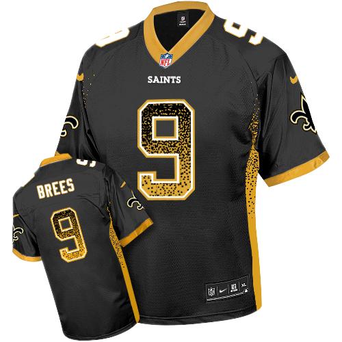 Saints #9 Drew Brees Black Team Color Men's Stitched Elite Drift Fashion Jersey