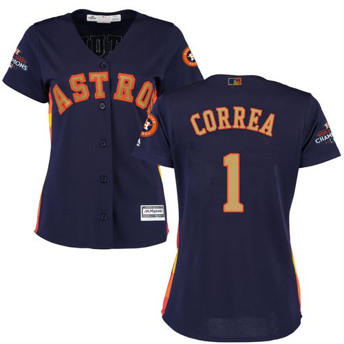 Houston Astros #1 Carlos Correa Navy Blue 2018 Gold Program Cool Base Women's Stitched Jersey Womens