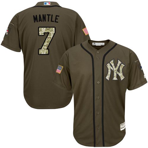 New York Yankees #7 Mickey Mantle Green Salute to Service Stitched Jersey Men's