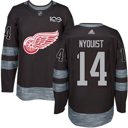 Adidas Detroit Red Wings #14 Gustav Nyquist Black 1917-2017 100th Anniversary Stitched Jersey Men's