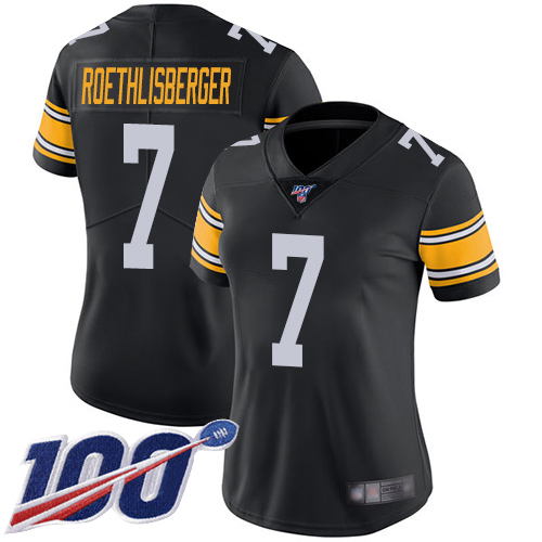Pittsburgh Steelers #7 Ben Roethlisberger Black Alternate Women's Stitched 100th Season Vapor Limited Jersey Womens