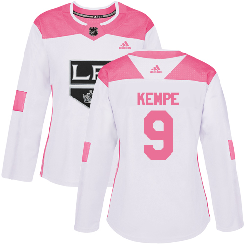 Adidas Los Angeles Kings #9 Adrian Kempe White/Pink Authentic Fashion Women's Stitched Jersey Womens
