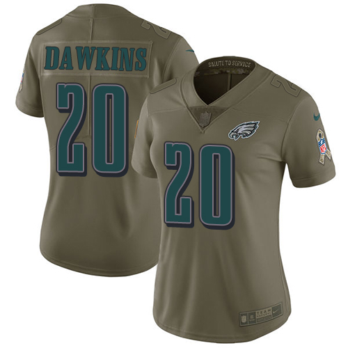 Eagles #20 Brian Dawkins Olive Women's Stitched Limited 2017 Salute To Service Jersey