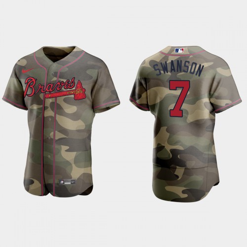 Atlanta Atlanta Braves #7 Dansby Swanson Men's 2021 Armed Forces Day Authentic Jersey -Camo Men's
