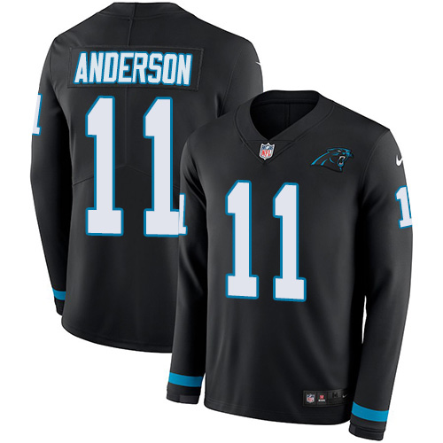 Carolina Panthers #11 Robby Anderson Black Team Color Men's Stitched Limited Therma Long Sleeve Jersey Men's